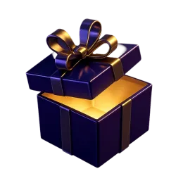 Paars cadeaupakket met gouden lint, geopend met licht van binnen
