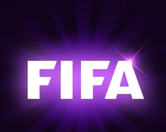 Het woord FIFA in wit tegen een paarse gloed