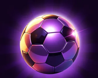 Glanzende paars met gouden voetbal boven een paarse lichtstraal